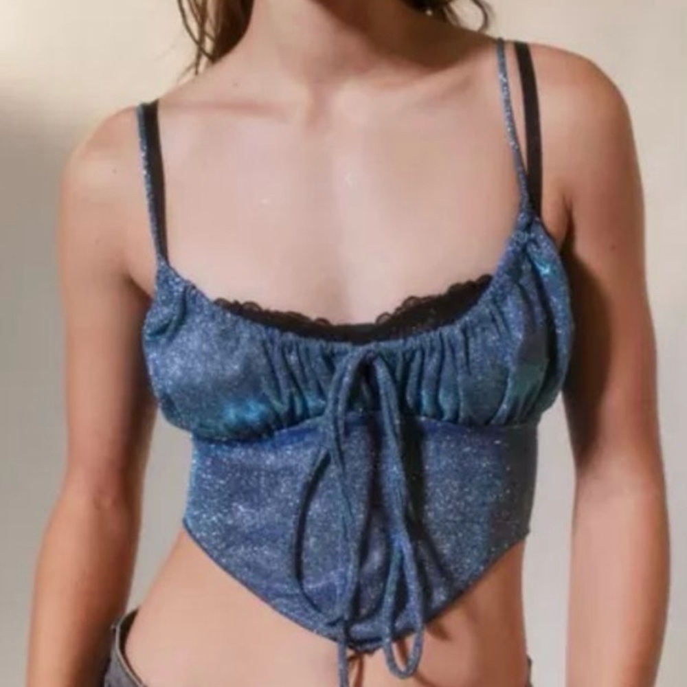 NWT UO Sparkly Blue Crop Top - Y2K Top - Corset Top - Sparkly Top